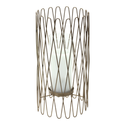 14" Gold Iron and Glass Tabletop Hurricane Candle Holder - Image 2