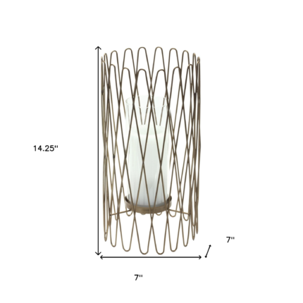 14" Gold Iron and Glass Tabletop Hurricane Candle Holder - Image 4