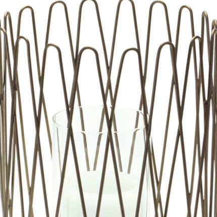 14" Gold Iron and Glass Tabletop Hurricane Candle Holder - Image 3