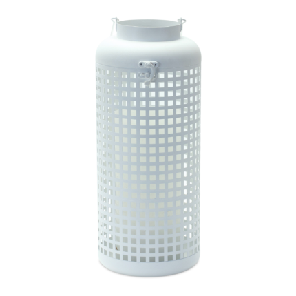 14" White Distressed Lattice Iron Floor Lantern Candle Holder - Image 2
