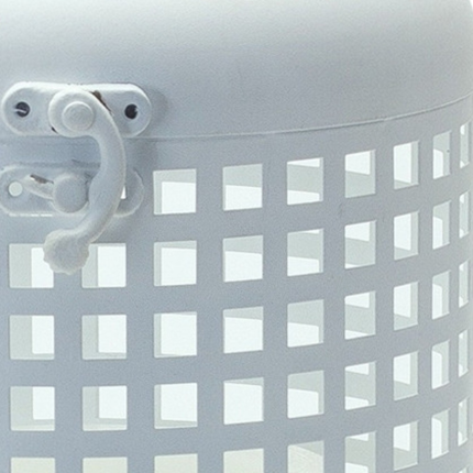 14" White Distressed Lattice Iron Floor Lantern Candle Holder - Image 4