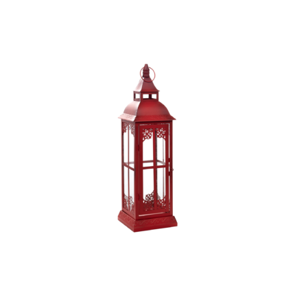 Set of Three Red Distressed Ornate Glass And Metal Floor Lantern Candle Holders - Image 5