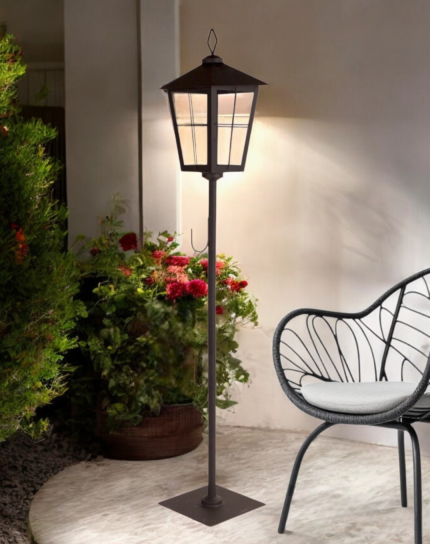 43" Black Geometric Glass And Metal Floor Lantern Candle Holder - Image 1