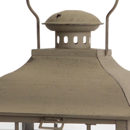 Set of Three Brown Distressed Geometric Glass And Metal Floor Lantern Candle Holders - Image 3