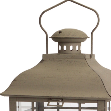 Set of Three Brown Distressed Geometric Glass And Metal Floor Lantern Candle Holders - Image 4