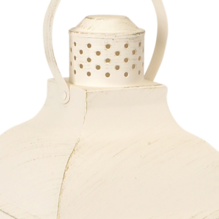 Set of Three Ivory Distressed Geometric Glass And Metal Floor Lantern Candle Holders - Image 3