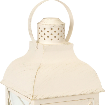 Set of Three Ivory Distressed Geometric Glass And Metal Floor Lantern Candle Holders - Image 4