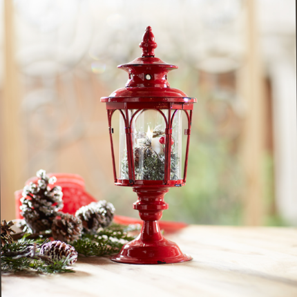 Set of Two Red Distressed Ornate Glass And Metal Tabletop Lantern Candle Holders - Image 7