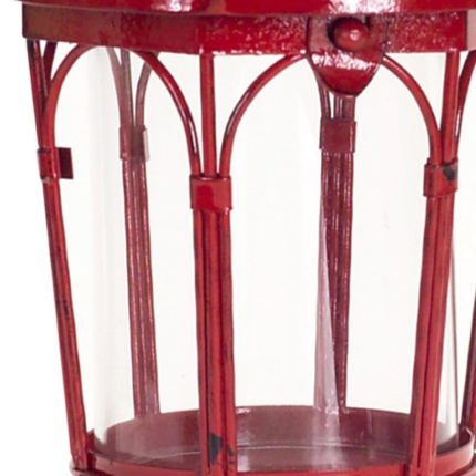 Set of Two Red Distressed Ornate Glass And Metal Tabletop Lantern Candle Holders - Image 6