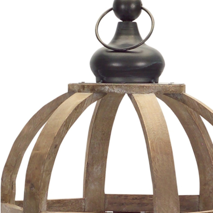 Set of Two Brown Distressed Wood And Glass Floor Lantern Candle Holders - Image 5
