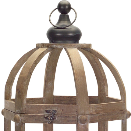 Set of Two Brown Distressed Wood And Glass Floor Lantern Candle Holders - Image 6