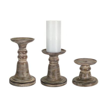 Set of Three Brown Distressed Stone Tabletop Taper Candlesticks - Image 2