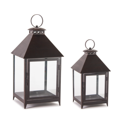 Set of Two Black Geometric Iron And Glass Floor Lantern Candle Holders - Image 5