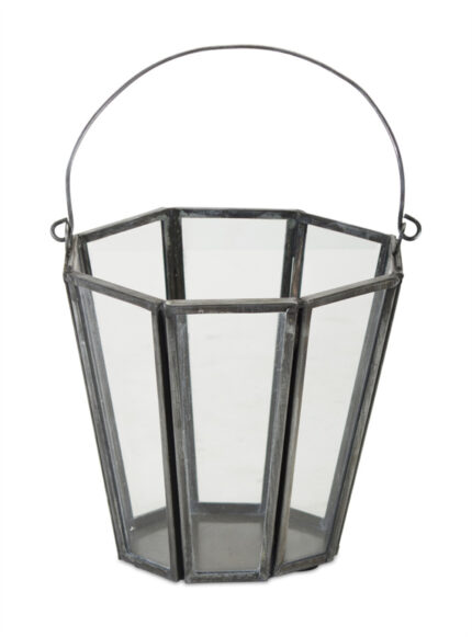 Set of Four Gray Distressed Geometric Iron And Glass Tabletop Votive Candle Holders - Image 3
