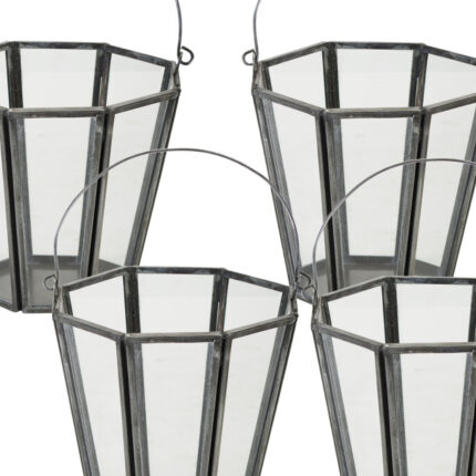 Set of Four Gray Distressed Geometric Iron And Glass Tabletop Votive Candle Holders - Image 4