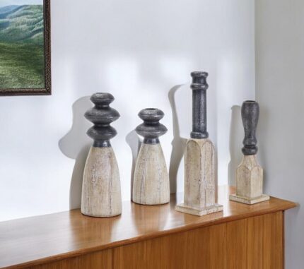 Set of Four Natural and Black Resin and Stone Powder Ornate Tabletop - Image 1