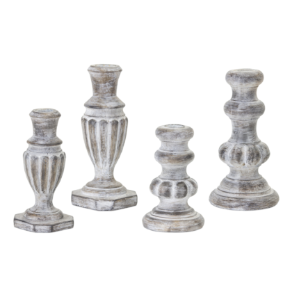 Set of Four White Washed Resin Tabletop Candle Sticks - Image 2