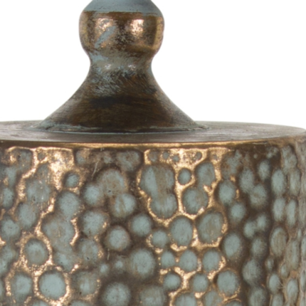 Set of Three Bronze Distressed Abstract Metal Tabletop Pillar Candle Holders - Image 7