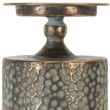 Set of Three Bronze Distressed Abstract Metal Tabletop Pillar Candle Holders - Image 6
