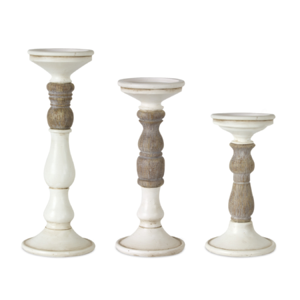Set of Three Ivory and Natural Resin Tabletop Pillar Candle Holders - Image 2