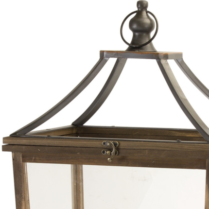 Set of Two Brown Distressed Geometric Wood And Metal Floor Lantern Candle Holders - Image 4
