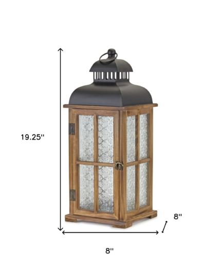 Set of Two Brown and Black Frosted Glass Wood and Metal Floor Lantern Candle Holders - Image 8