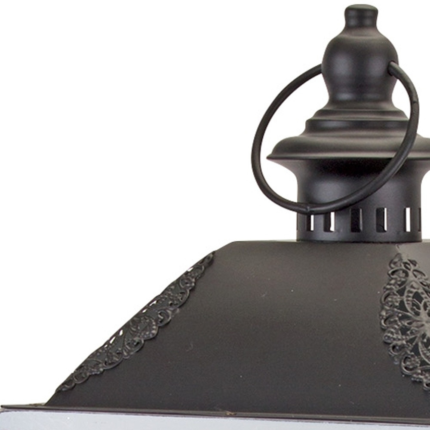 Set of Two White And Black Distressed Ornate Glass Wood And Metal Floor Lantern Candle Holders - Image 7