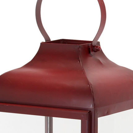 Set of Two Red Distressed Iron Floor Lantern Candle Holders - Image 3