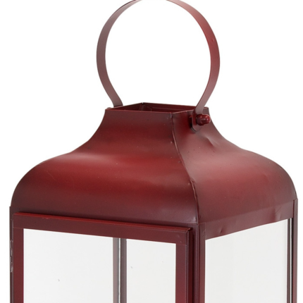 Set of Two Red Distressed Iron Floor Lantern Candle Holders - Image 4