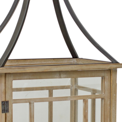 Set of Two Brown And Black Distressed Geometric Wood And Metal Tabletop Lantern Candle Holders - Image 4