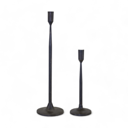 Set of Two Black Distressed Metal Tabletop Taper Candle Holders - Image 2