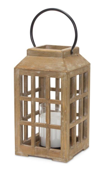 13" Natural Distressed Wood And Glass Centerpiece Lantern Candle Holder - Image 2