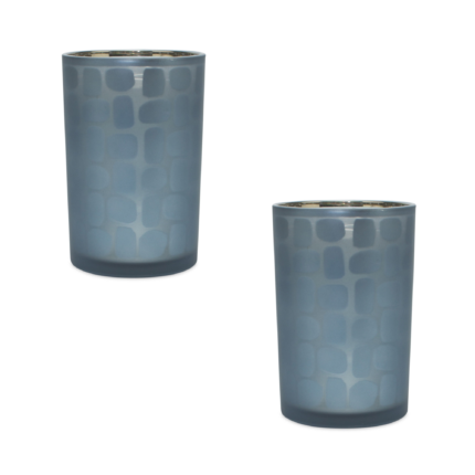 Set of Two Navy Blue Abstract Glass Tabletop Tealight Candle Holders - Image 3