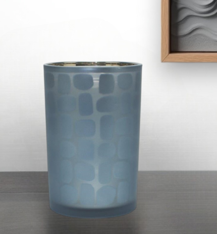 Set of Two Navy Blue Abstract Glass Tabletop Tealight Candle Holders - Image 2