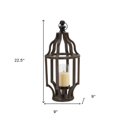 23" Black Geometric Wood And Glass Tabletop Lantern Candle Holder - Image 5