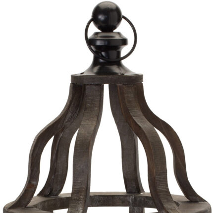 23" Black Geometric Wood And Glass Tabletop Lantern Candle Holder - Image 3