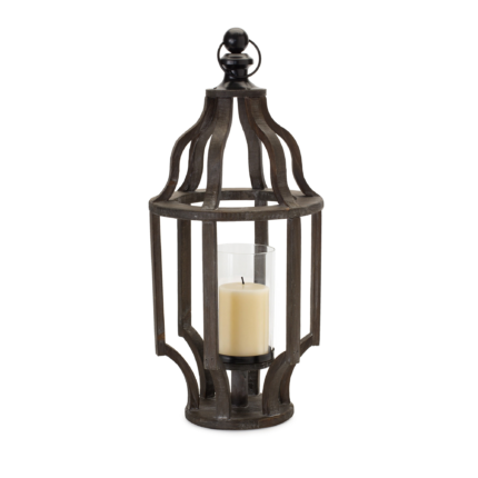 23" Black Geometric Wood And Glass Tabletop Lantern Candle Holder - Image 2