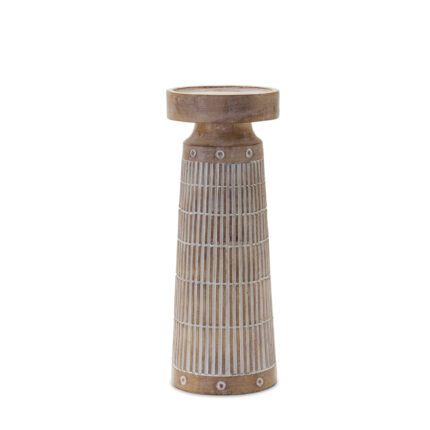 Set of Three Natural And White Distressed Geometric Polyresin Tabletop Pillar Candle Holders - Image 3