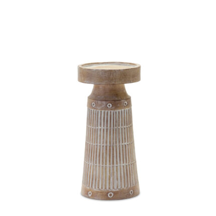 Set of Three Natural And White Distressed Geometric Polyresin Tabletop Pillar Candle Holders - Image 5