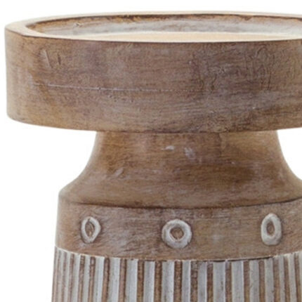 Set of Three Natural And White Distressed Geometric Polyresin Tabletop Pillar Candle Holders - Image 6