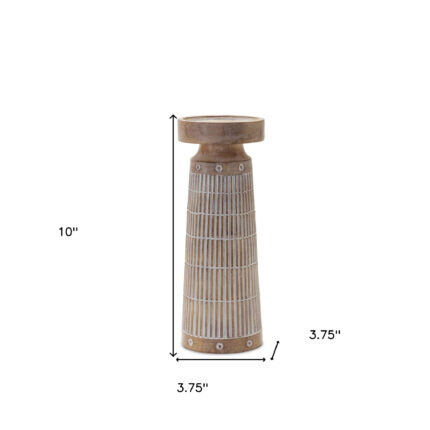 Set of Three Natural And White Distressed Geometric Polyresin Tabletop Pillar Candle Holders - Image 8