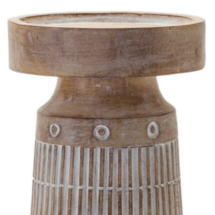 Set of Three Natural And White Distressed Geometric Polyresin Tabletop Pillar Candle Holders - Image 7