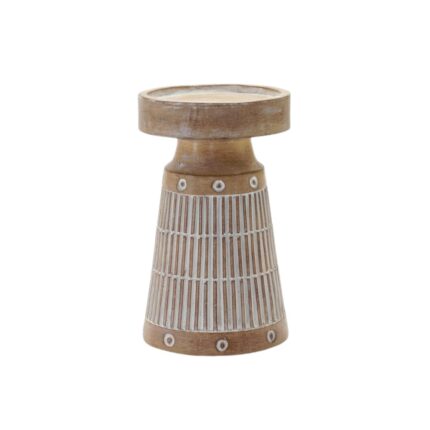 Set of Three Natural And White Distressed Geometric Polyresin Tabletop Pillar Candle Holders - Image 4