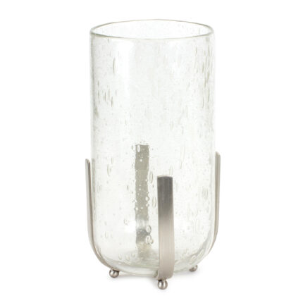 6" Silver And Clear Metal And Glass Tabletop Hurricane Candle Holder - Image 2