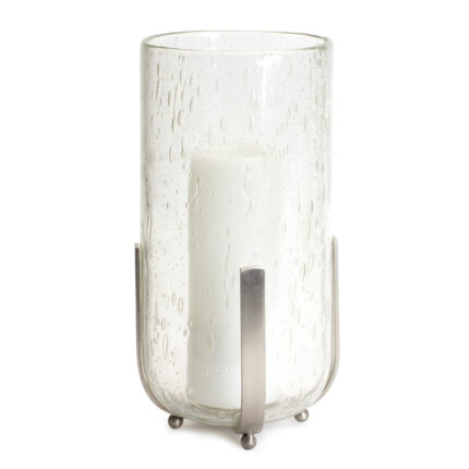 6" Silver And Clear Metal And Glass Tabletop Hurricane Candle Holder - Image 3
