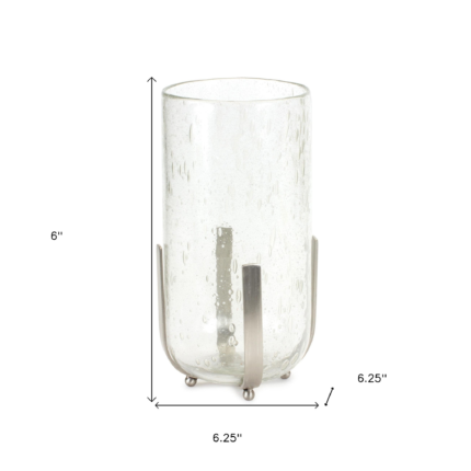 6" Silver And Clear Metal And Glass Tabletop Hurricane Candle Holder - Image 4