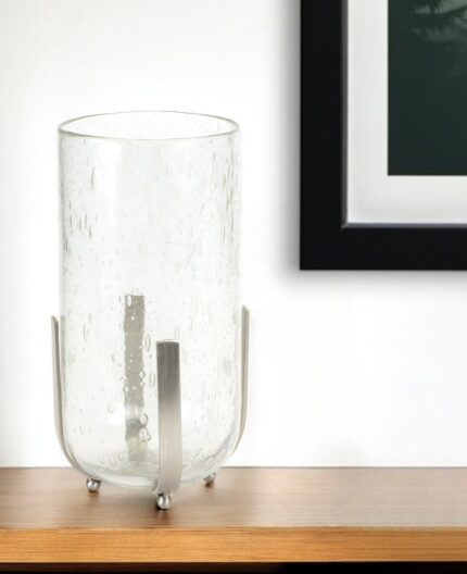 6" Silver And Clear Metal And Glass Tabletop Hurricane Candle Holder - Image 1
