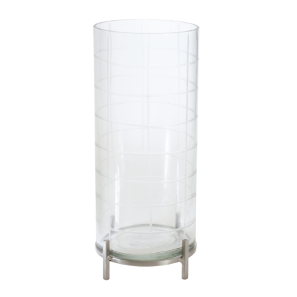 12" Silver And Clear Geometric Iron And Glass Tabletop Hurricane Candle Holder - Image 1