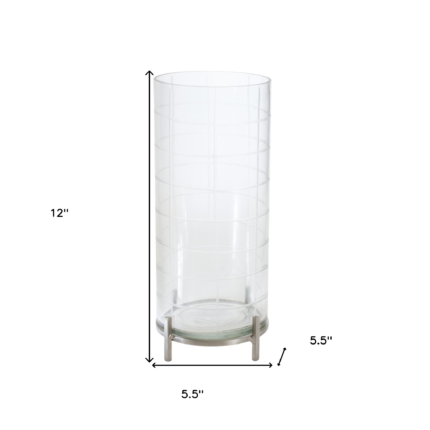 12" Silver And Clear Geometric Iron And Glass Tabletop Hurricane Candle Holder - Image 5