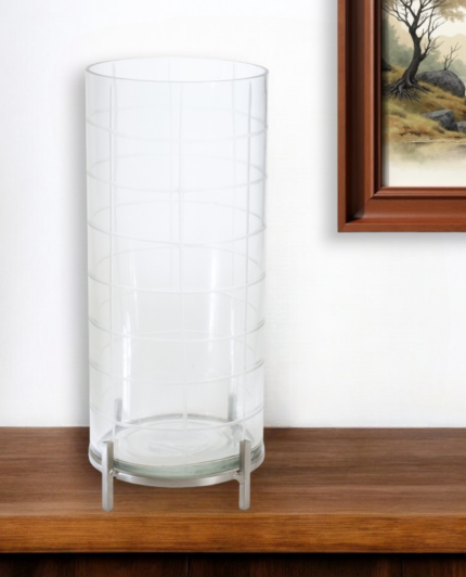 12" Silver And Clear Geometric Iron And Glass Tabletop Hurricane Candle Holder - Image 2